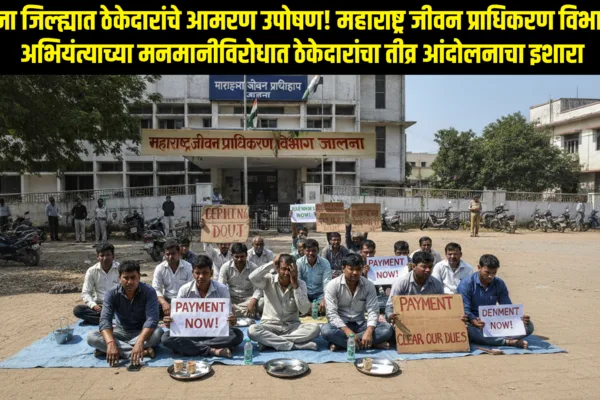 जालना जिल्ह्यात ठेकेदारांचे आमरण उपोषण! महाराष्ट्र जीवन प्राधिकरण विभागाच्या अभियंत्याच्या मनमानीविरोधात ठेकेदारांचा तीव्र आंदोलनाचा इशारा (Contractor Protest in Jalna) जालना महाराष्ट्र जीवन प्राधिकरण कार्यालयासमोर ठेकेदारांचे आमरण उपोषण – 173 गावांच्या जलयोजनेवरील ठप्प कामाविरोधात ठेकेदारांचा आंदोलन