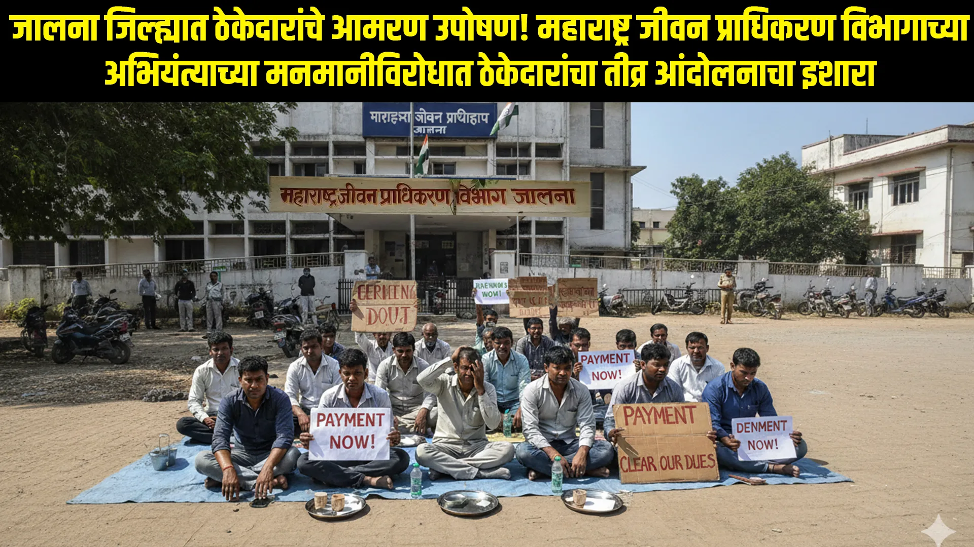 जालना महाराष्ट्र जीवन प्राधिकरण कार्यालयासमोर ठेकेदारांचे आमरण उपोषण – 173 गावांच्या जलयोजनेवरील ठप्प कामाविरोधात ठेकेदारांचा आंदोलन